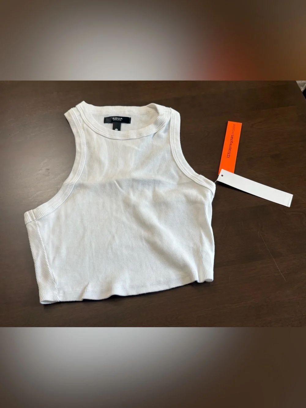 Aqua White Ribbed Kids Tank Top